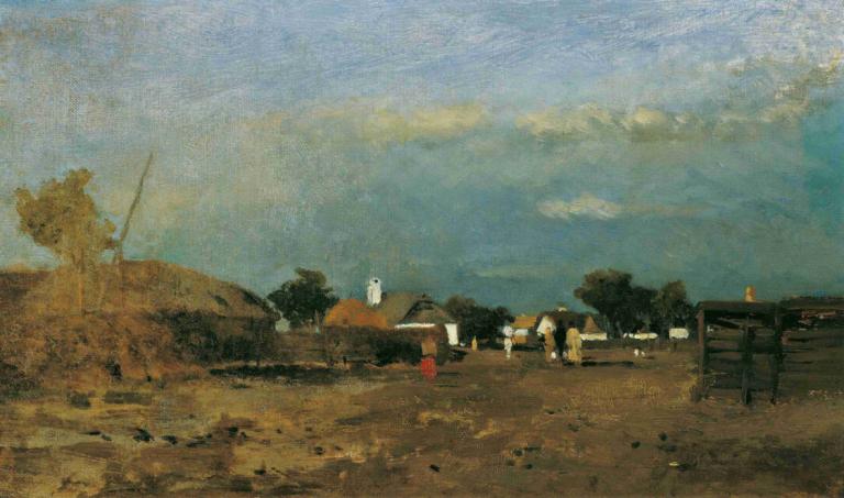 Landschaft in der Puszta Szolnok,Paysage dans la puszta Szolnok,Tina Blau,Peinture à l'huile