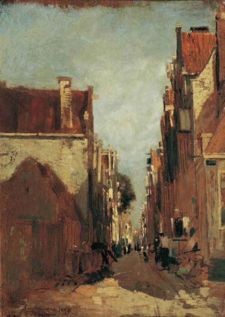 Straße in Amsterdam,Straat in Amsterdam,Tina Blau,Olieverf,Olieverf, buitenshuis, geen mensen, gebouw