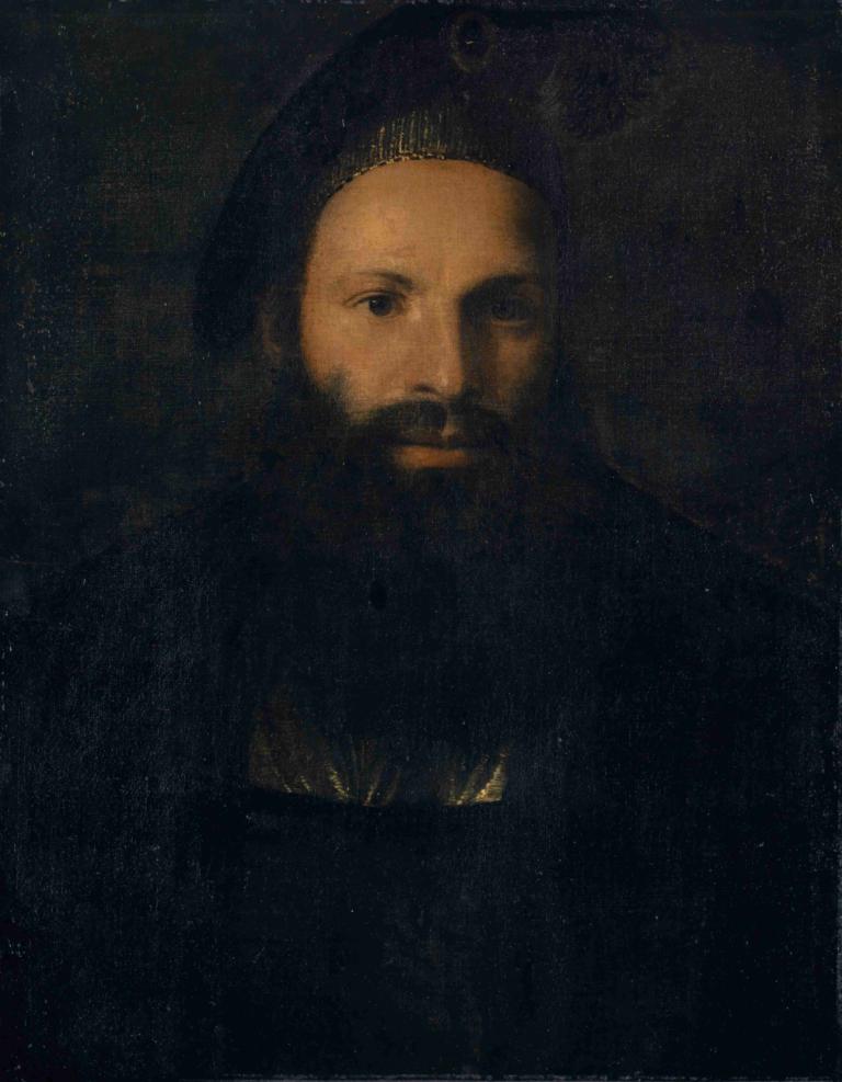 ,Portrait of Pietro Aretino,Titian,Oil Painting,Oil Painting, solo, 1boy, male focus, facial hair, beard