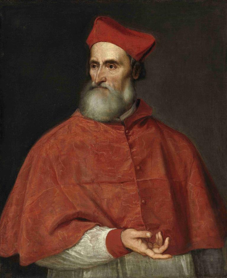 Cardinal Pietro Bembo,Titian,Oil Painting,Oil Painting, 1boy, male focus, solo, hat, facial hair, mustache