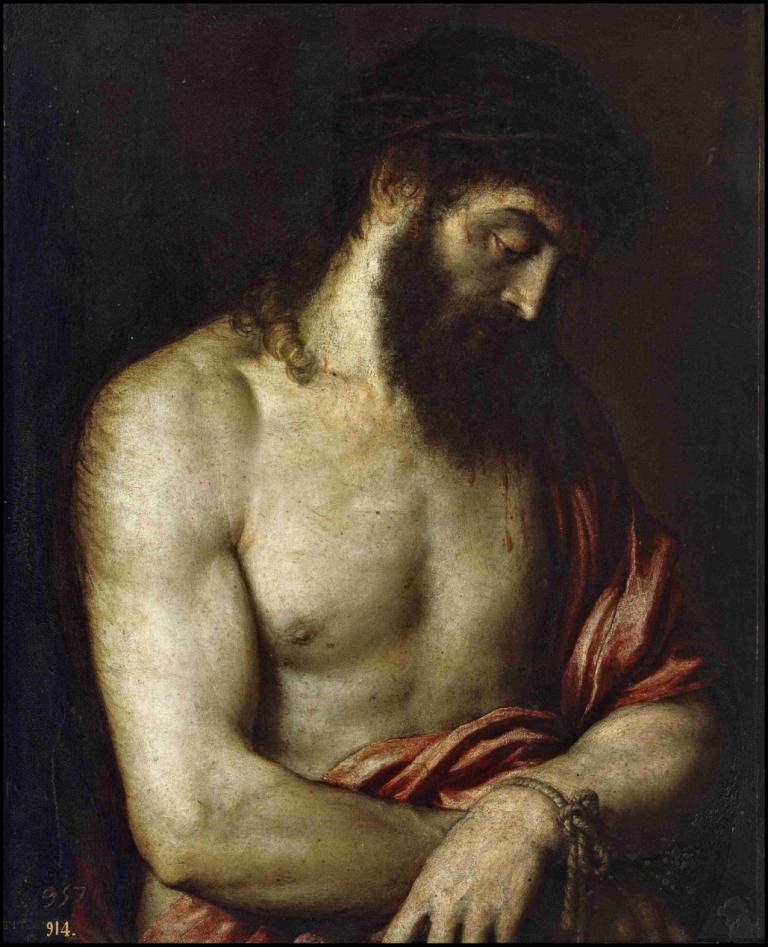 Ecce Homo,Titian,Tycjan,Obraz olejny,Obraz olejny, 1chłopiec, męskie skupienie, solo, broda, zarost