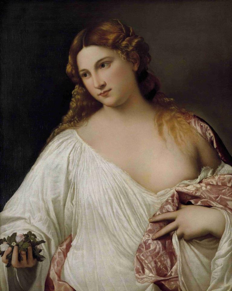 Flora,Titian,Tizian,Ölgemälde,Ölgemälde, Kunstparodie, 1Mädchen, Solo, Parodie, lange Haare, realistisch