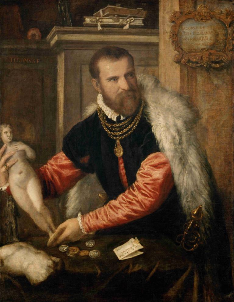 Jacopo Strada,Titian,Oljemaleri,Oljemaleri, 1 gutt, kunstparodi, mannlig fokus, solo, ansiktshår, skjegg