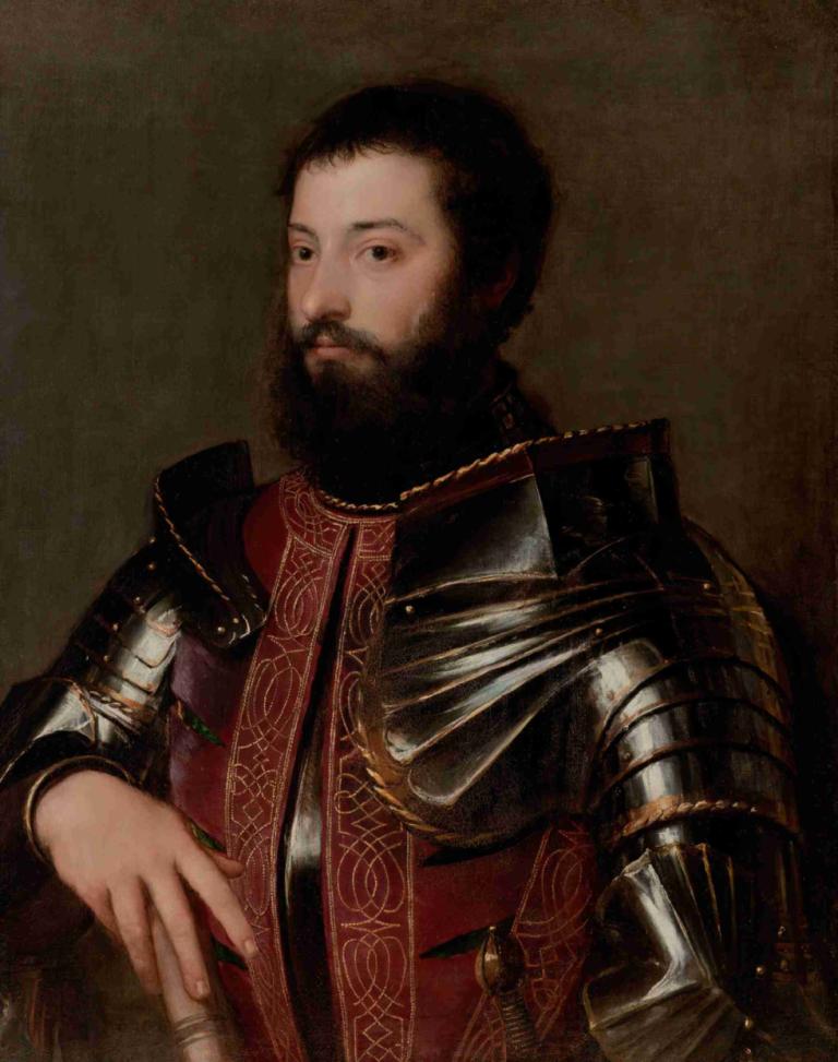 Portrait of a Man in Armor,Titian,Oil Painting,Oil Painting, facial hair, solo, 1boy, male focus, beard