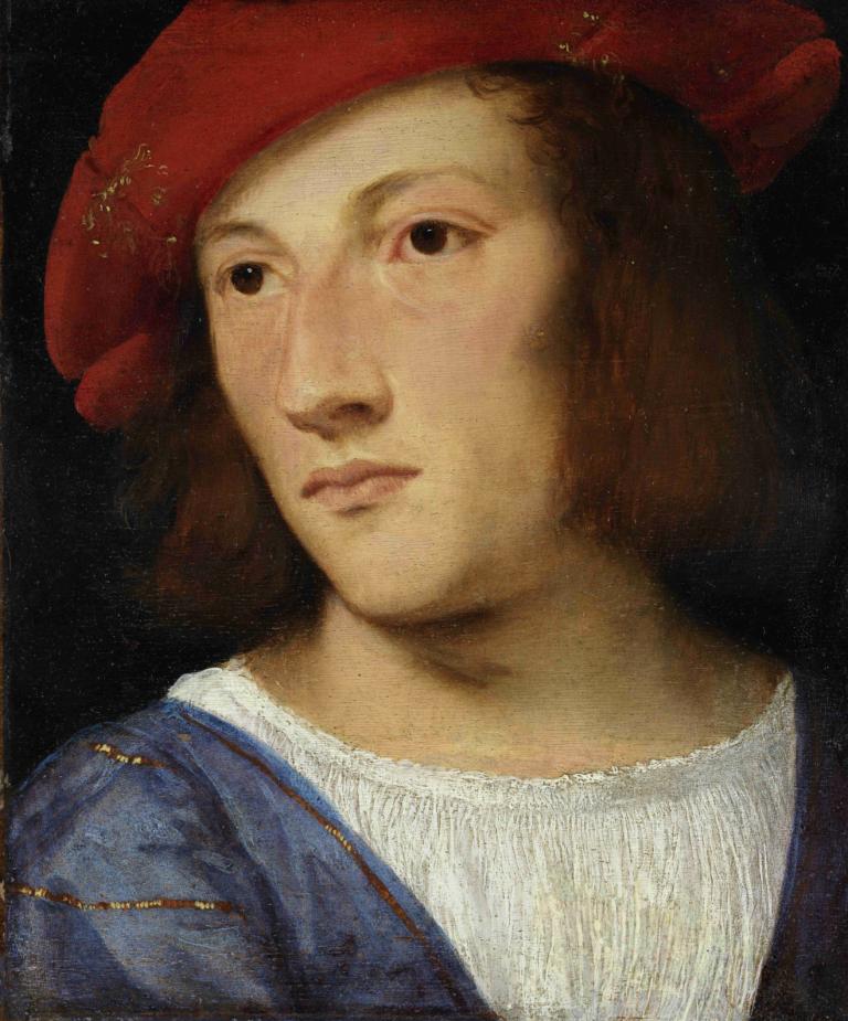 Portrait of a Young Man,Retrato de un joven,Titian,Tiziano,Pintura al óleo,Pintura al óleo, solo, sombrero