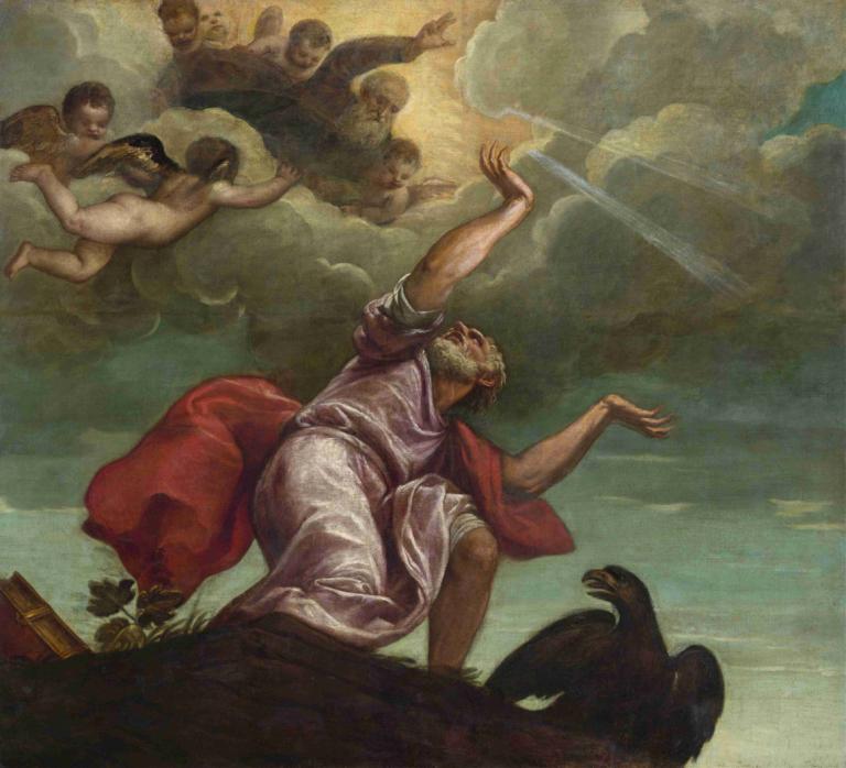 Saint John the Evangelist on Patmos,Svatý Jan Evangelista na Patmosu,Titian,Tizian,Olejomalba,Olejomalba