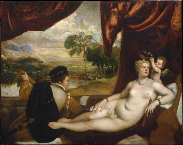 Venus and The Lute Player,Venus y el tañedor de laúd,Titian,Tiziano,Pintura al óleo,Pintura al óleo