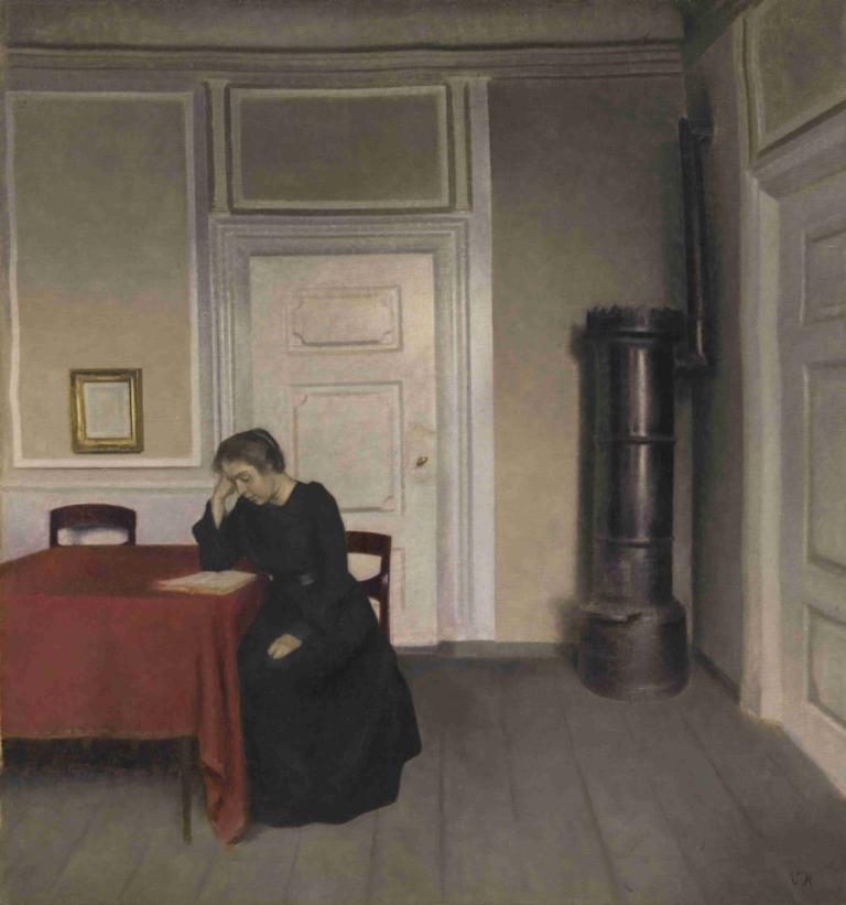 A Room in the Artist's Home in Strandgade, Copenhagen, with the Artist's Wife,Vilhelm Hammershøi,Illustration