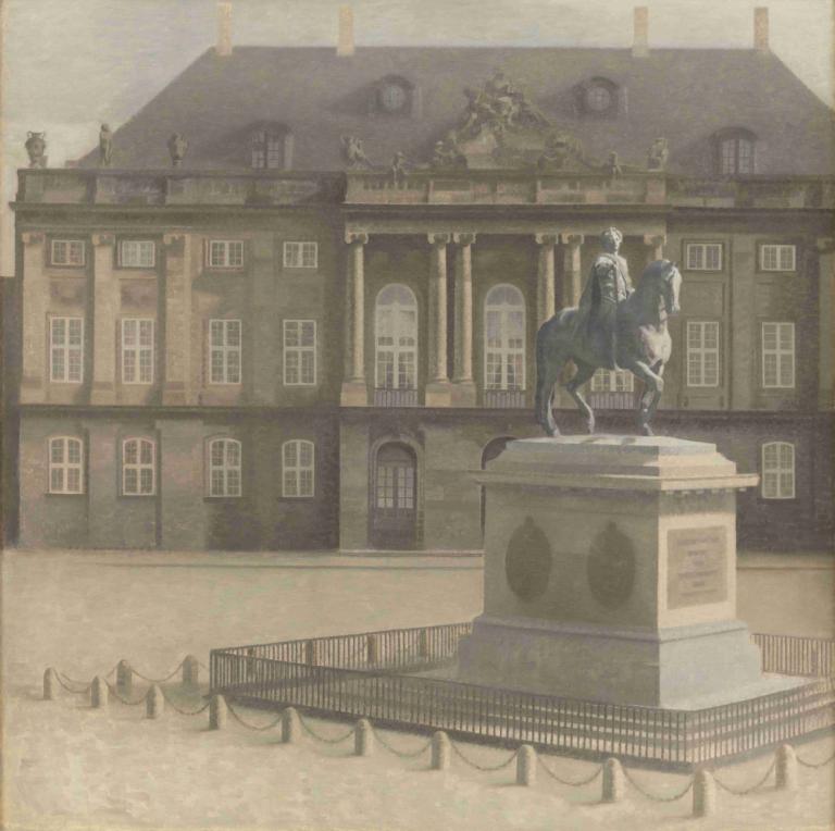 Amalienborg Square, Copenhagen,Vilhelm Hammershøi,Illustration,Illustration, riding, horse, outdoors, scenery