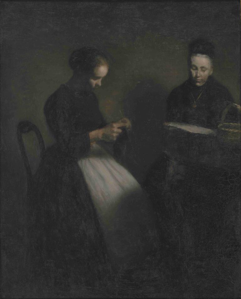 Evening in the Drawing Room. The Artist's Mother and Wife,Vilhelm Hammershøi,Illustration,Illustration