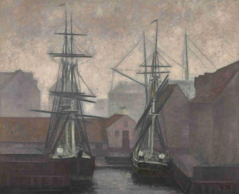 Greenland Trade Wharf, Christianshavn, Copenhagen,Vilhelm Hammershøi,Illustration,Illustration, no humans