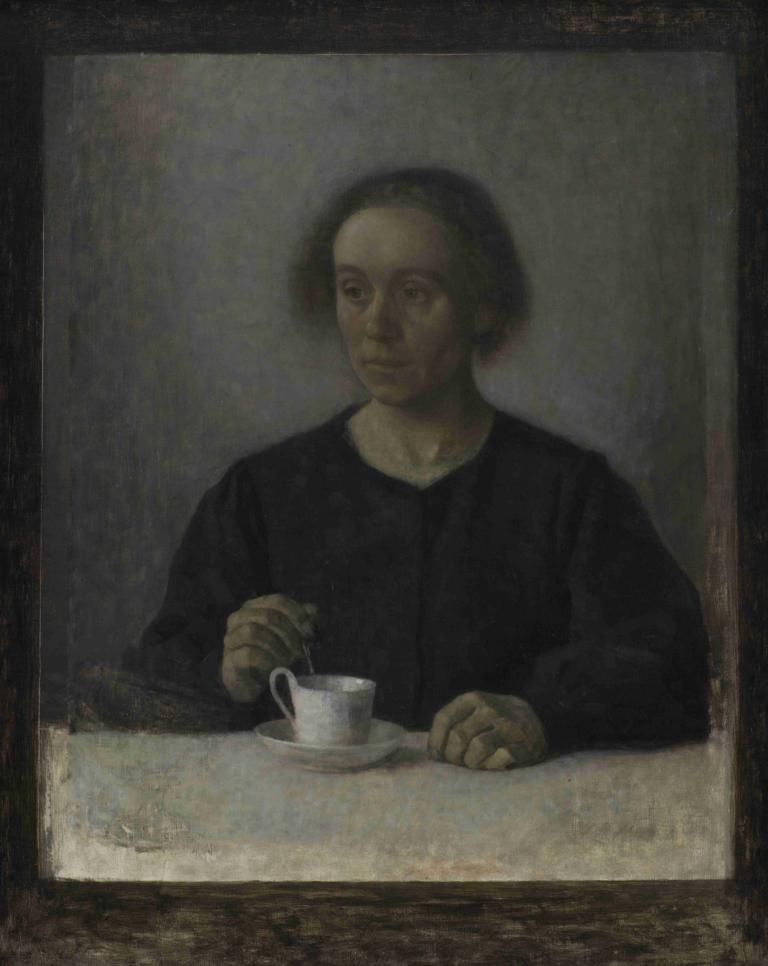 Ida Hammershøi, the Artist's Wife, with a Teacup,ภรรยาของศิลปิน ไอด้า แฮมเมอร์ช ถือถ้วยชา,Vilhelm Hammershøi