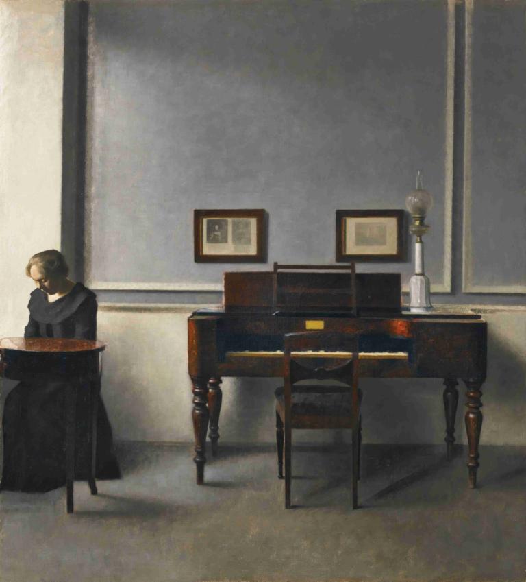 Ida In An Interior With Piano,ไอด้า จาก "เปียโนในร่ม",Vilhelm Hammershøi,เวลไฮม์ แฮมเมอร์ช?,ภาพประกอบ