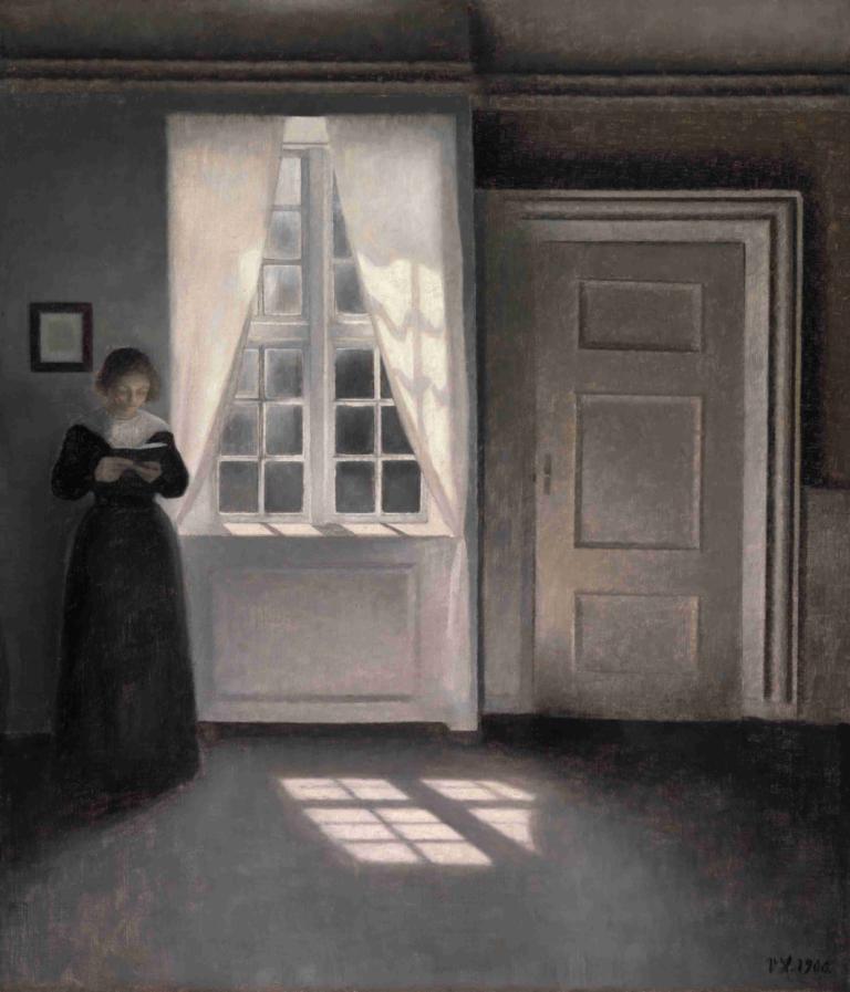 Interiør fra Strandgade 30,Vilhelm Hammershøi,Illustration,Illustration, 1girl, solo, window, dress