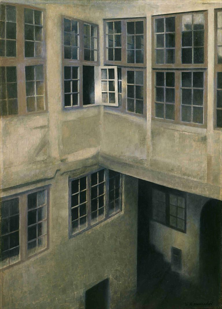 Interior of Courtyard, Strandgade 30,코트야드, 스트랜드가드 30 내부,Vilhelm Hammershøi,빌헬름 하머쇼이,일러스트레이션,일러스트레이션, 인간은 없어