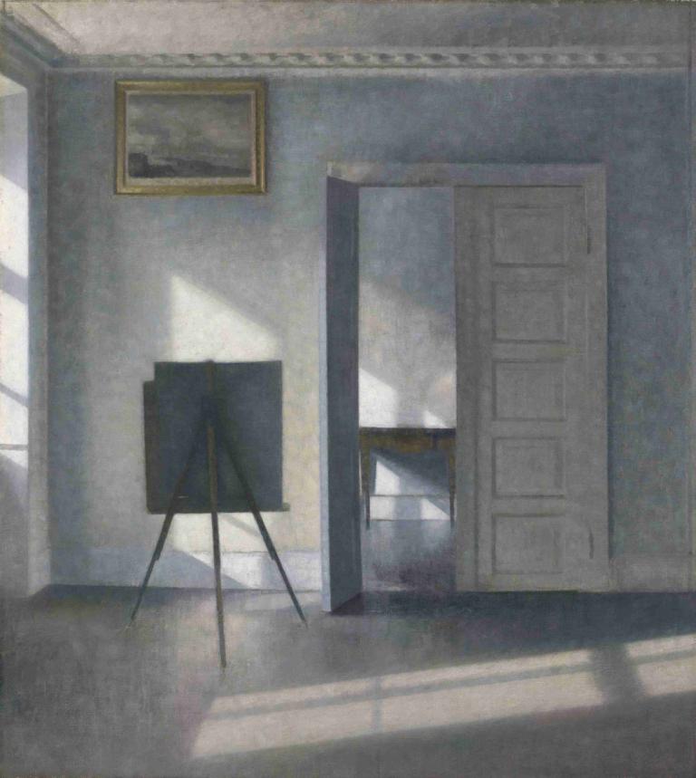 Interior with an Easel, Bredgade 25,Vilhelm Hammershøi,Illustration,Illustration, no humans, scenery, indoors