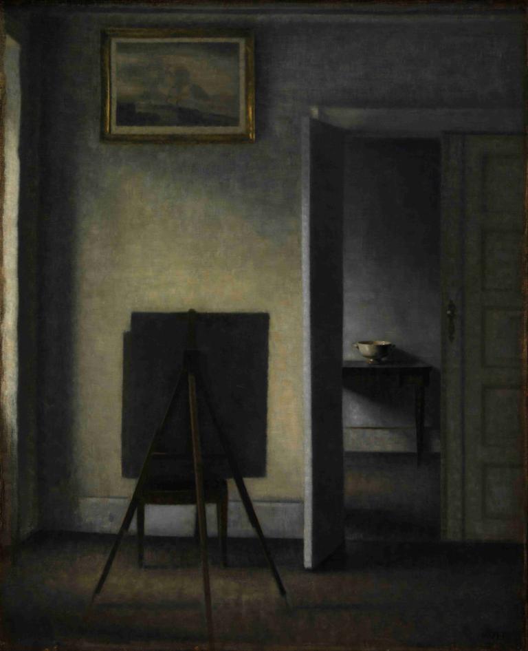 Interior with the Artist's Easel,Interno con il cavalletto dell'artista,Vilhelm Hammershøi,Illustrazione