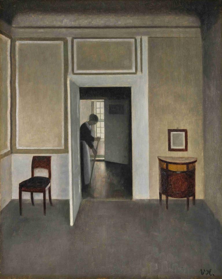 Interior, Strandgade 30,인테리어, 스트랜드가드 30,Vilhelm Hammershøi,빌헬름 하머쇼이,일러스트레이션,일러스트레이션, 창문, 의자, 실내, 전통 미디어, 1남