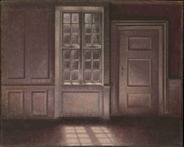 Moonlight, Strandgade 30,Vilhelm Hammershøi,Illustration,Illustration, no humans, door, window, border