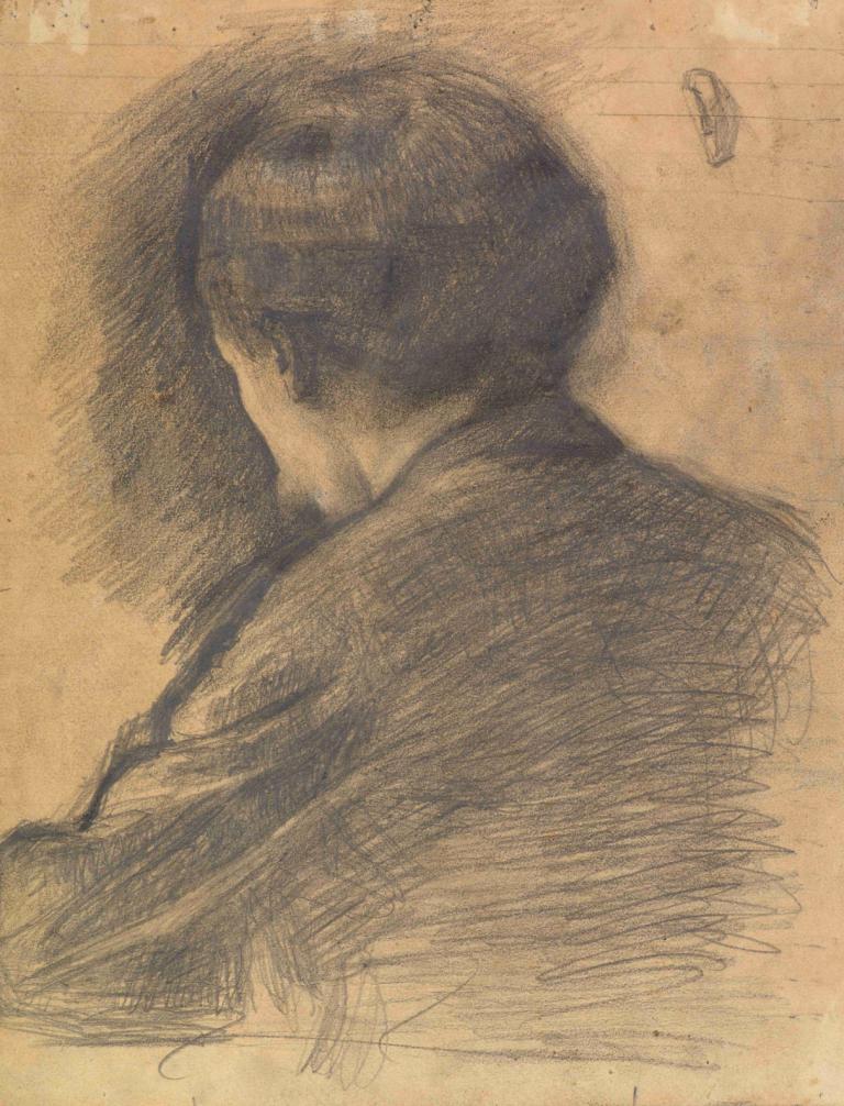 Self-Portrait seen from behind,뒤에서 본 자화상,Vilhelm Hammershøi,빌헬름 하머쇼이,스케치,스케치, 1남, 독주, 남성 집중, 단색화, 스케치, 전통 미디어