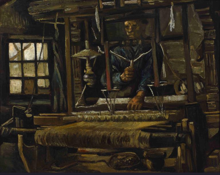 A Weaver's Cottage,Vincent van Gogh,Oil Painting,Oil Painting, 1boy, male focus, solo, window, indoors