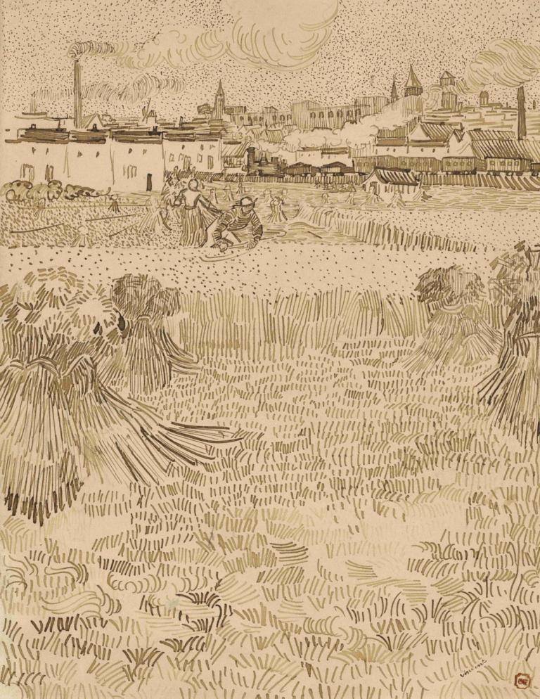 Arles; View from the Wheatfields,Vincent van Gogh,Copperplate Etching,Copperplate Etching, monochrome