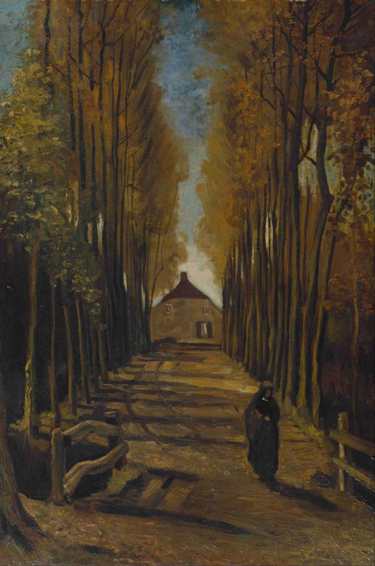 Avenue of Poplars in Autumn,Vincent van Gogh,Oil Painting,Oil Painting, outdoors, tree, nature, forest