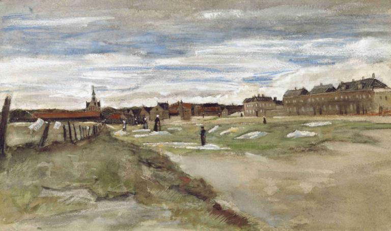 Bleachery at Scheveningen,Vincent van Gogh,Oil Painting,Oil Painting, outdoors, scenery, cloud