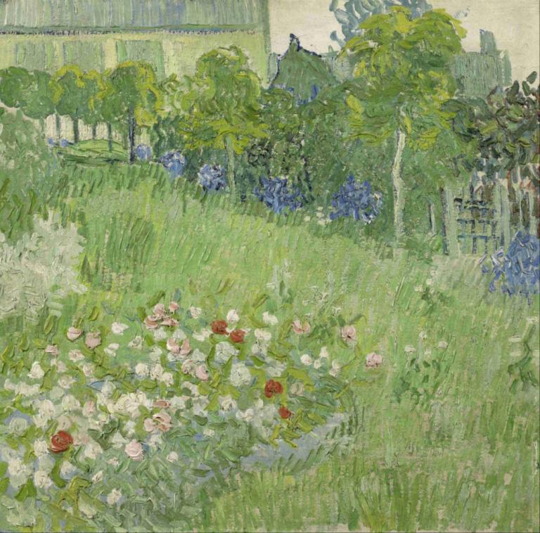 Daubigny's garden,Daubignyjev vrt,Vincent van Gogh,Oljna slika,Oljna slika, cvet, drevo, na prostem, trava