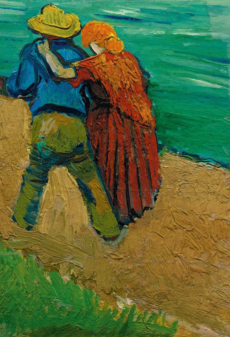 Eglogue En Provence - Un Couple D'amoureux,Vincent van Gogh,Lukisan cat minyak,Lukisan cat minyak, topi