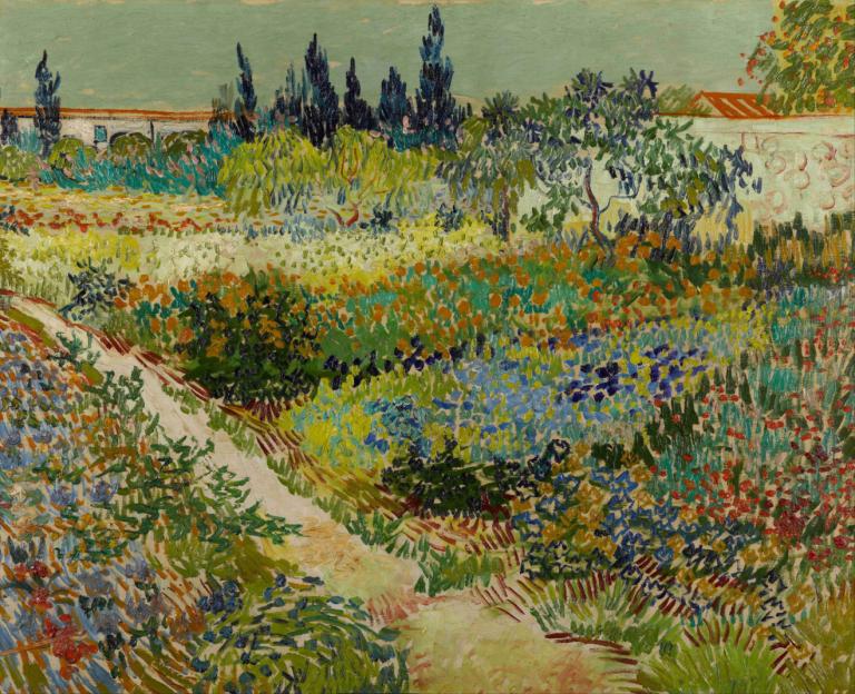 Garden at Arles,阿爾勒花園,Vincent van Gogh,文森特·梵高,油畫,油畫, 樹, 戶外, 沒有人類, 風景, 草, 場地, 傳統媒體, 自然, 天空