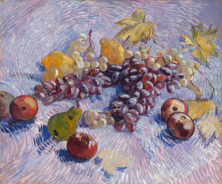 Grapes, Lemons, Pears, and Apples,Vincent van Gogh,Oil Painting,Oil Painting, traditional media, no humans