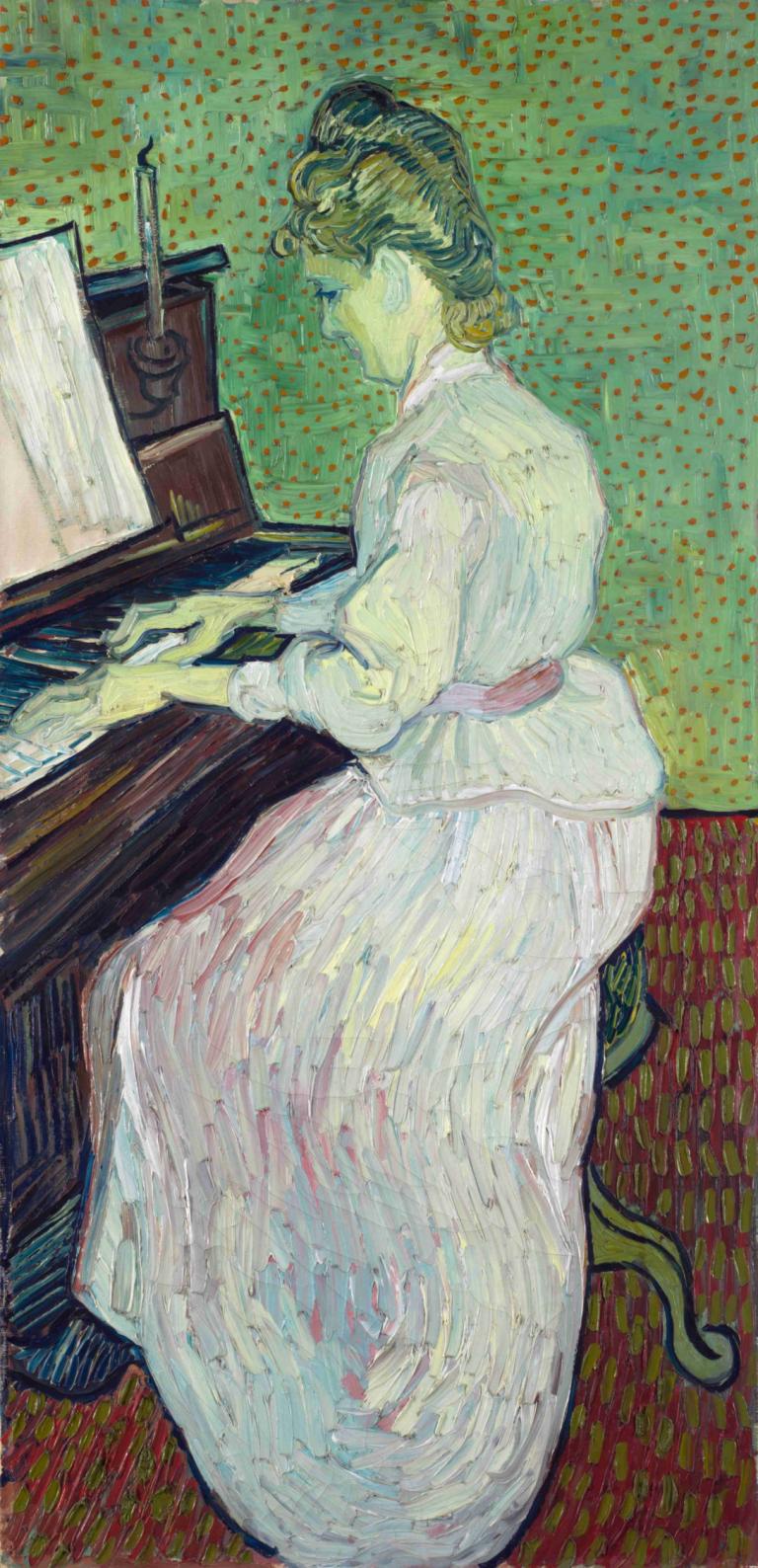 Marguerite Gachet at the Piano,Marguerite Gachet di depan piano,Vincent van Gogh,Lukisan cat minyak