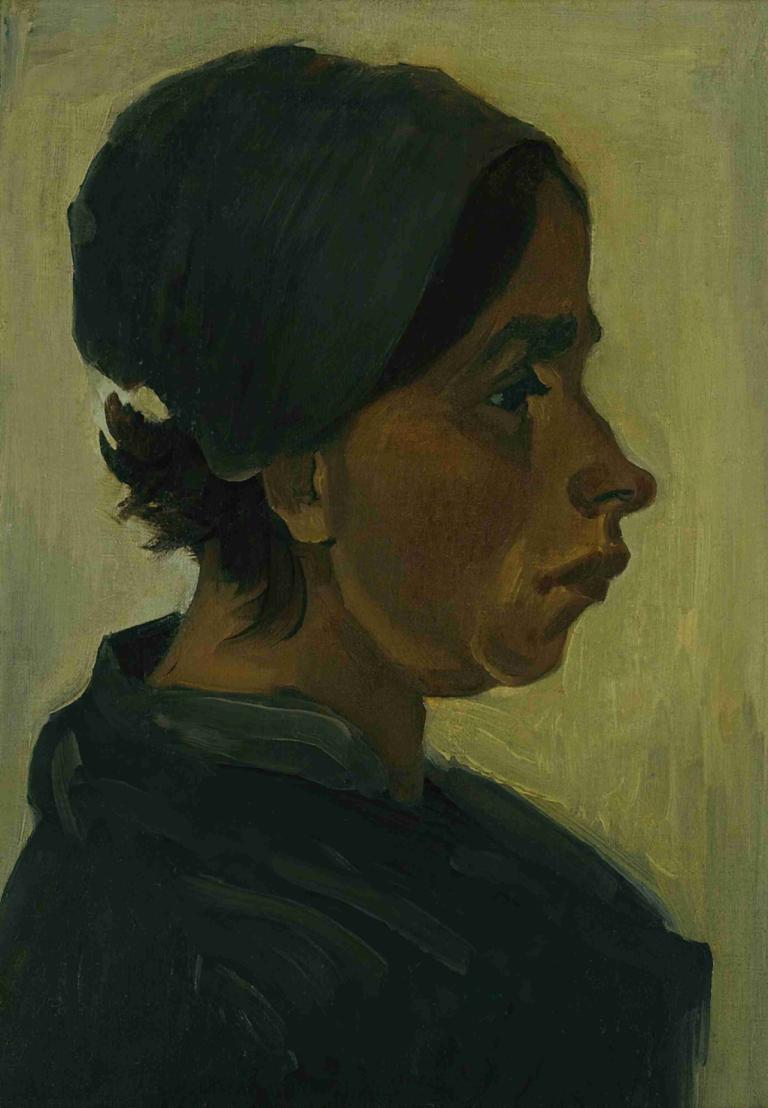 Peasant woman, head,농부 여자, 머리,Vincent van Gogh,빈센트 반 고흐,오일 페인팅,오일 페인팅, 독주, 1남, 남성 집중, 프로필, 모자, 검은 피부, 상체