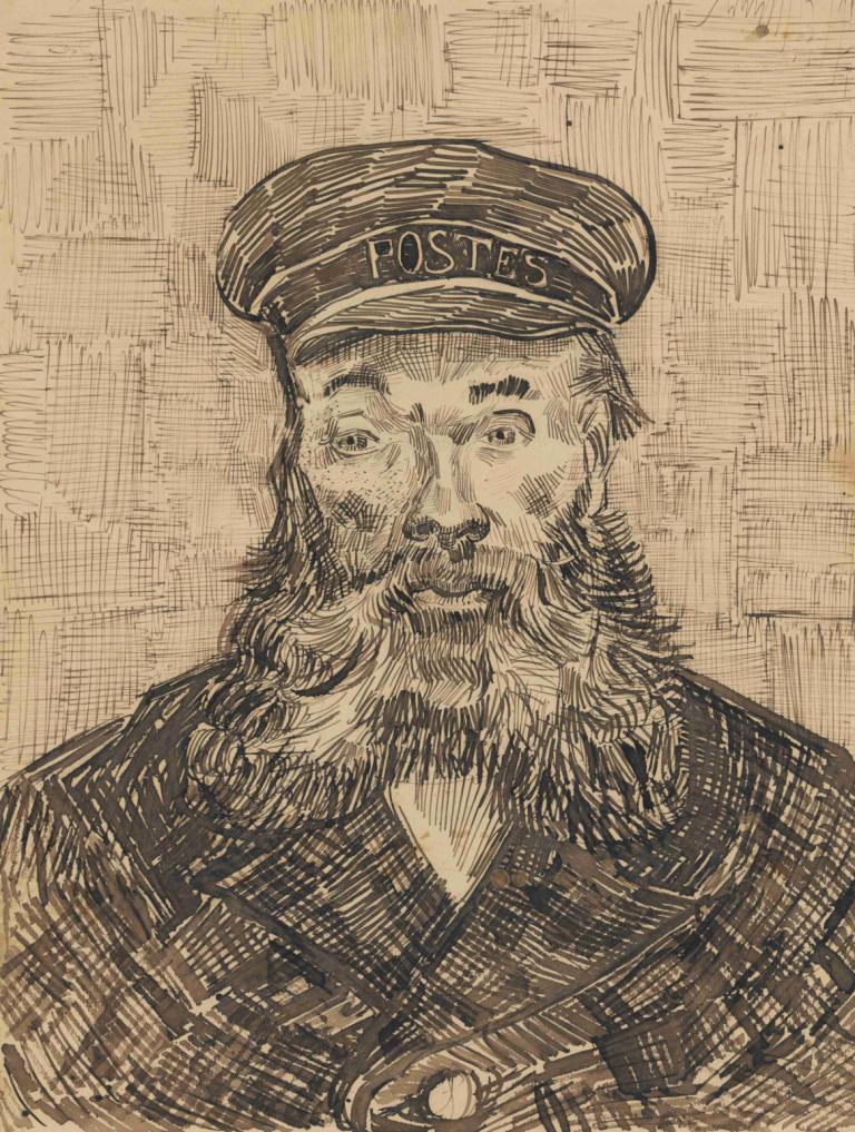 Portrait of Joseph Roulin,조셉 룰린의 초상화,Vincent van Gogh,빈센트 반 고흐,동판 에칭,동판 에칭, 1남, 모자, 독주, 남성 집중, 얼굴 털, 수염, 단색화