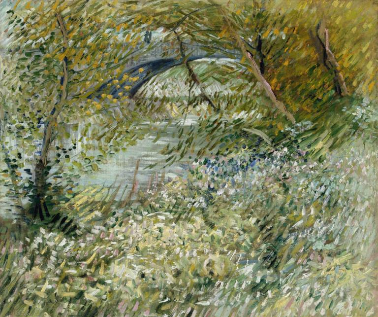 River Bank in Springtime,봄날의 강둑,Vincent van Gogh,빈센트 반 고흐,오일 페인팅,오일 페인팅, 인간은 없어, 경치, 나무, 옥외, 자연, 전통 미디어, 잔디