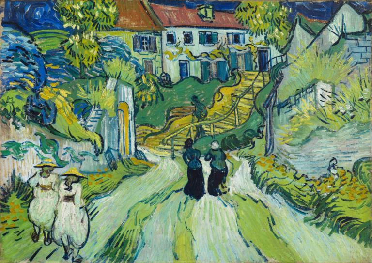 Stairway at Auvers,Scara de la Auvers,Vincent van Gogh,Pictura in ulei,Pictura in ulei, copac