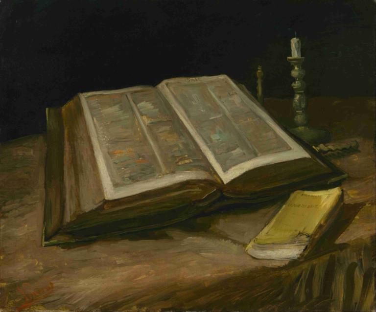 Still Life with Bible,Negibna narava z Biblijo,Vincent van Gogh,Oljna slika,Oljna slika, sveča, brez ljudi