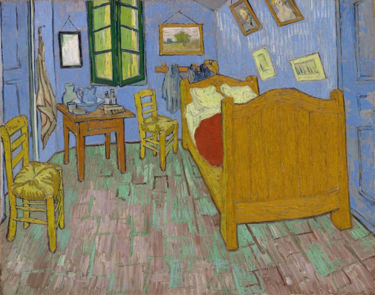 The Bedroom,Yatak Odası,Vincent van Gogh,Yağlı boya,Yağlı boya, insan yok, pencere, sandalye, masa