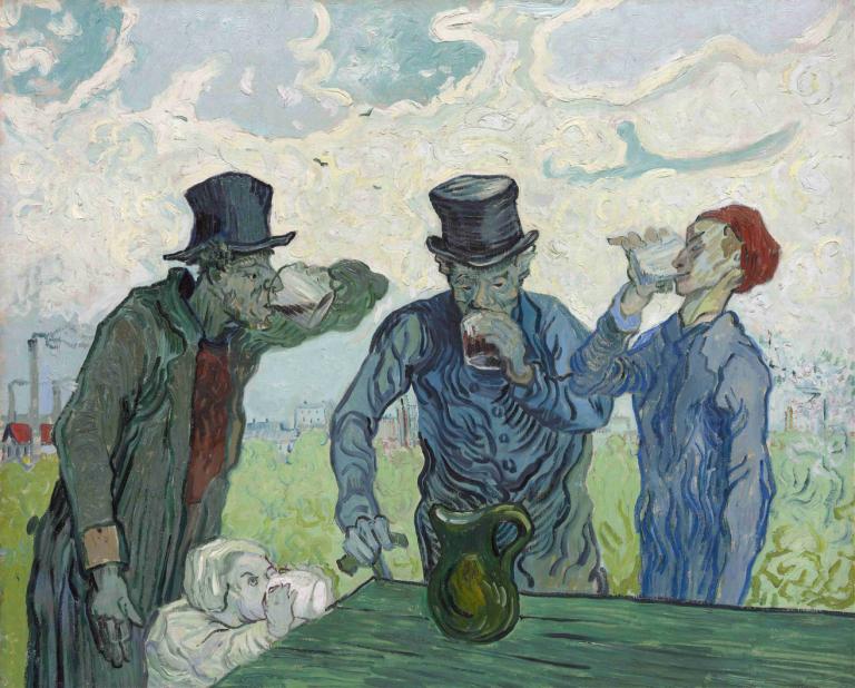 The Drinkers,İçkiciler,Vincent van Gogh,Yağlı boya,Yağlı boya, şapka, birden fazla erkek, silindir şapka