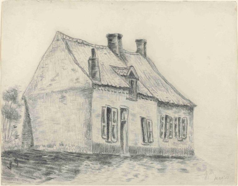 The Magrot House, Cuesmes,Vincent van Gogh,Taslak,Taslak, insan yok, ev, Tek renkli, geleneksel medya