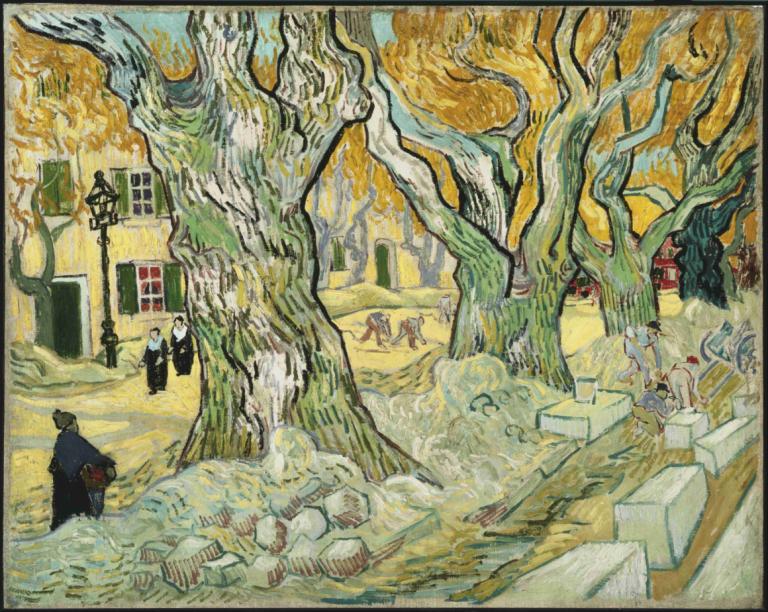 The Road Menders,修路者,Vincent van Gogh,文森特-凡高,油画,油画, 树, 多个男孩, 风景, 户外, 职员, 自然