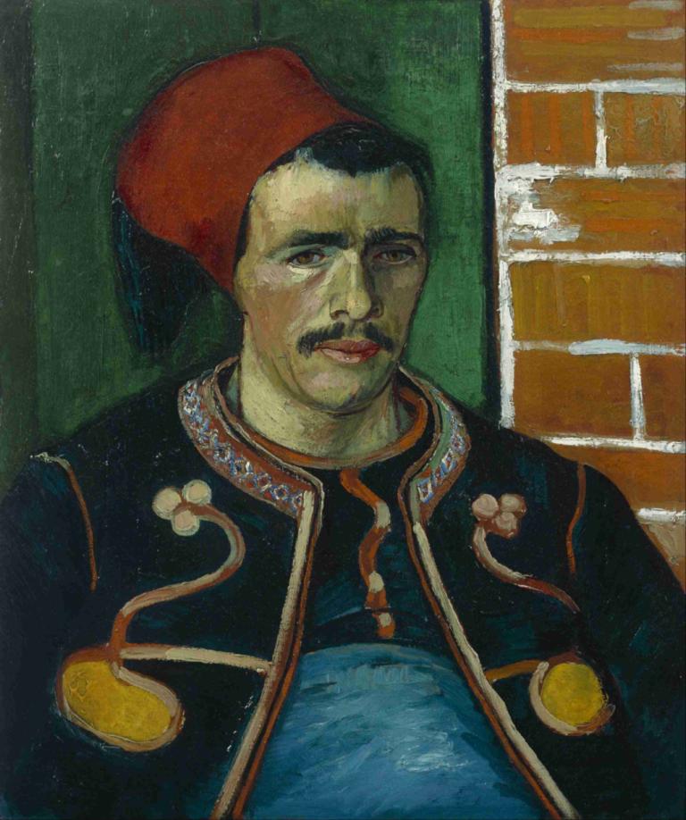 The Zouave,Zouave,Vincent van Gogh,Oljna slika,Oljna slika, 1 fant, moški fokus, solo, obrazne dlake, zid