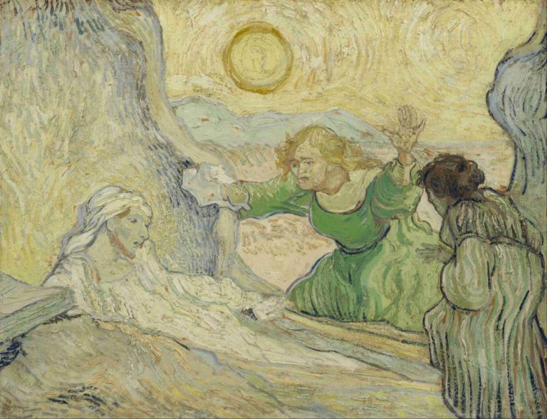 The raising of Lazarus [after Rembrandt],拉撒路的复活[伦勃朗之后］,Vincent van Gogh,文森特-凡高,油画,油画, 多个女孩, 美术模仿, 金头发, 裙子