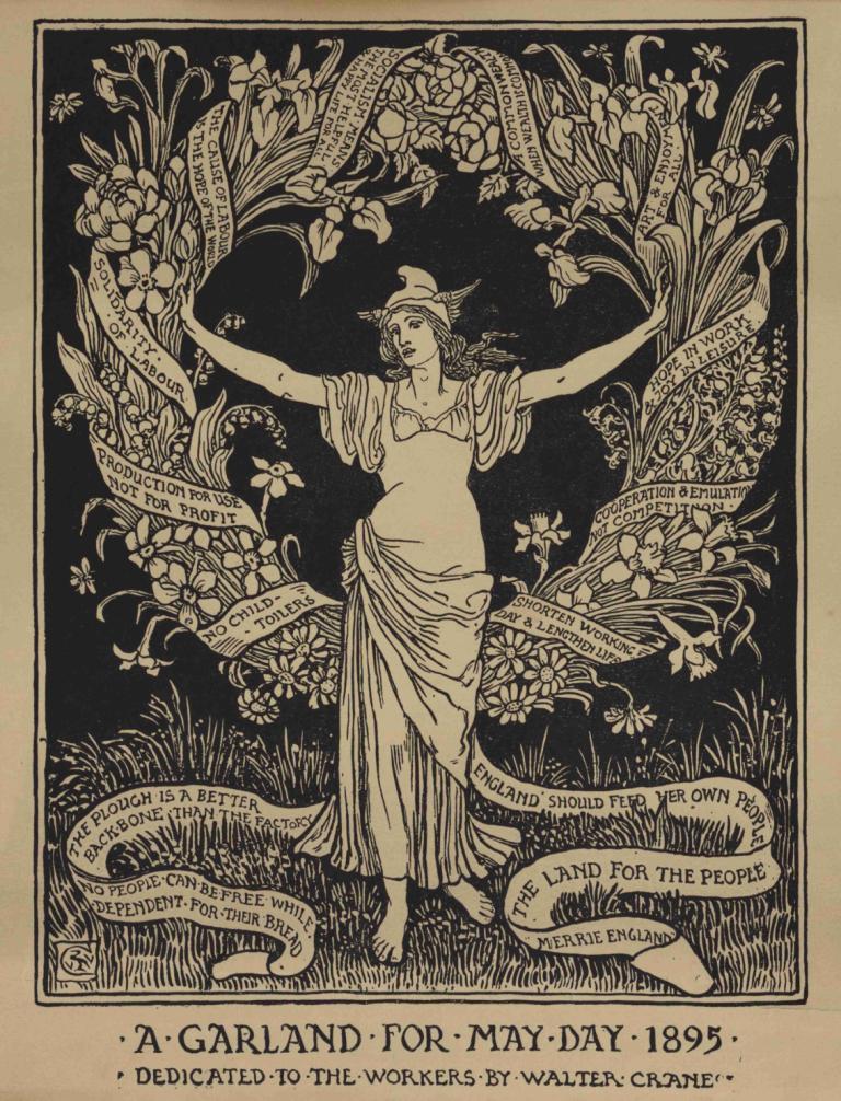 A Garland for May Day,Wianek na majówkę,Walter Crane,Ilustracja,Ilustracja, 1 dziewczyna, taniec, monochromia