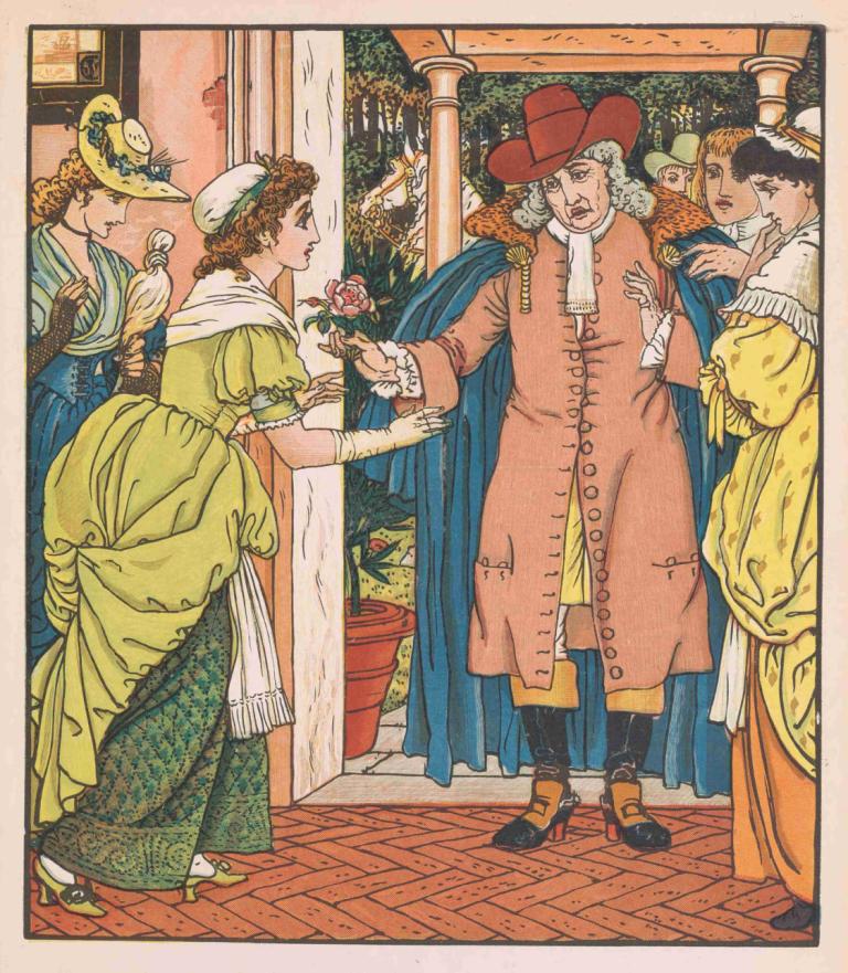 Beauty and the beast Pl. 02,Walter Crane,Illustration,Illustration, multiple girls, hat, dress, old woman