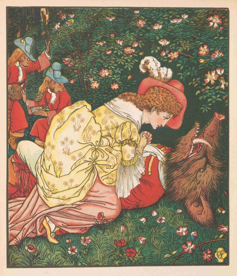 Beauty and the beast Pl. 05,Die Schöne und das Biest Pl. 05,Walter Crane,Abbildung,Abbildung, Blume, Hut