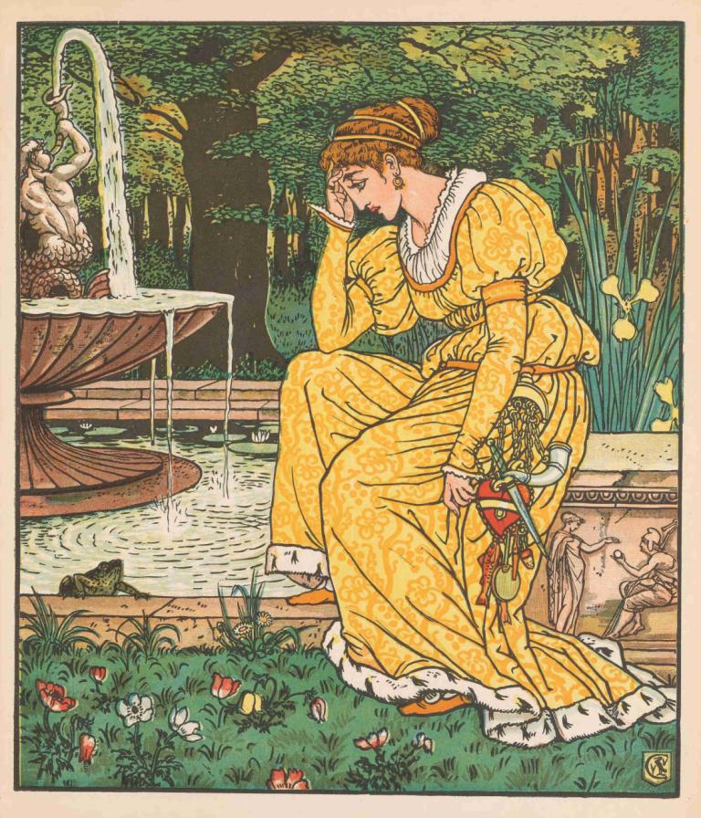 Beauty and the beast Pl. 06,Walter Crane,Illustration,Illustration, 1girl, dress, fine art parody, flower