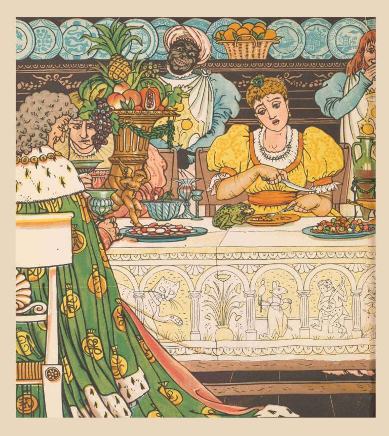 Beauty and the beast Pl. 08,Walter Crane,Illustration,Illustration, food, fruit, grapes, blonde hair, dress