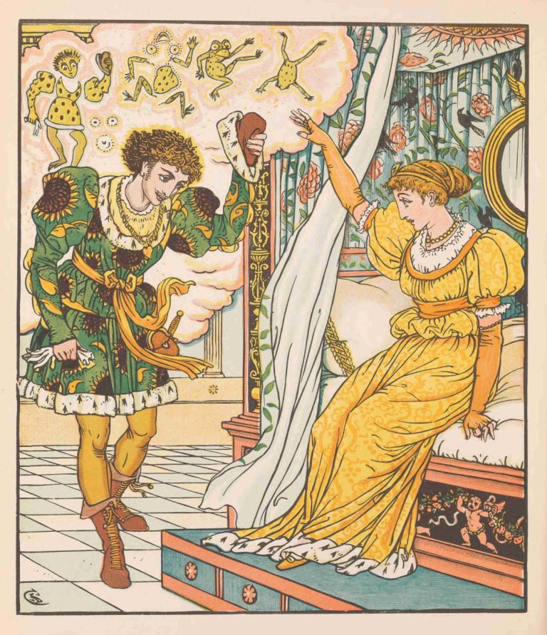 Beauty and the beast Pl. 10,Walter Crane,Illustration,Illustration, 1girl, 1boy, dress, knife, blonde hair